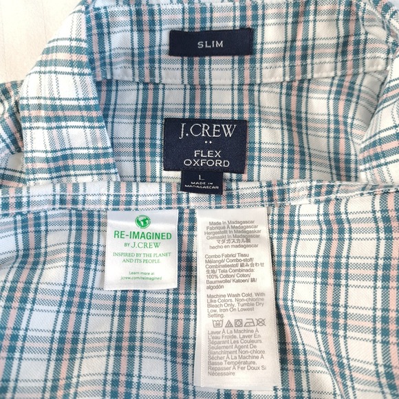 J.Crew Factory Men's Collared Button-Down Shirt‎ L Slim Green Plaid Long Sleeves - Picture 3 of 10